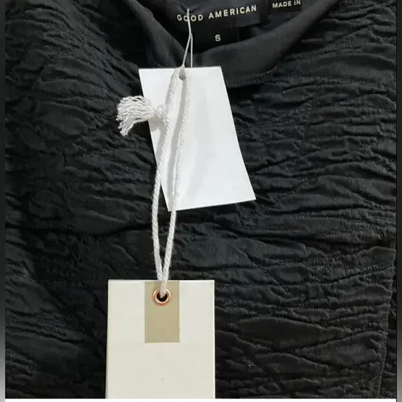 NWT GOOD AMERICAN SZ M Black Textured Square Neck Crop Top Goth Festival $129 - Picture 7 of 12